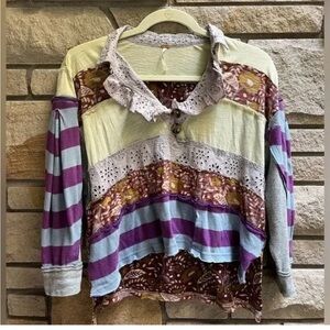 Free People High Point Top boho mixed patterns med